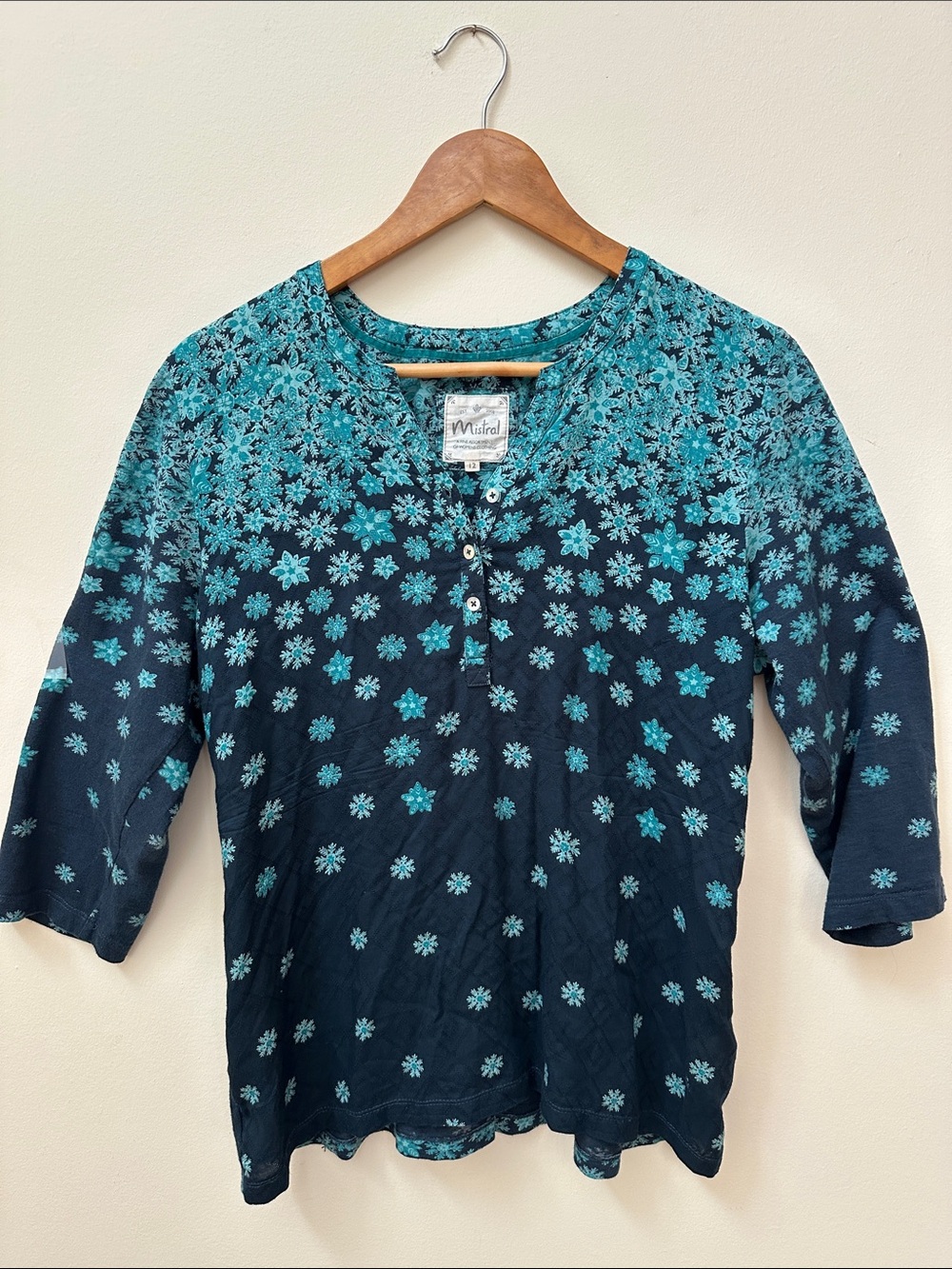 Navy Floral Henley Tunic with Teal Flowers